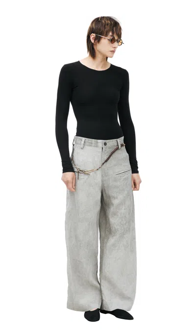 Ziggy Chen Viscose & Linen Trousers In Grey