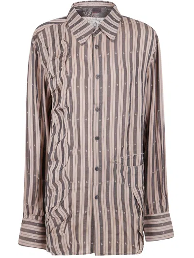 Ziggy Chen Wave-shaped Stripe Shirt In Brown