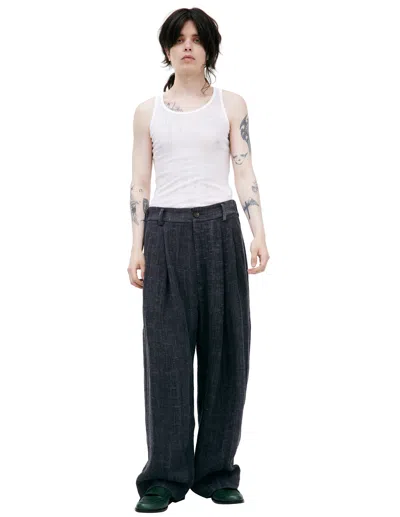 Ziggy Chen Wide-leg Linen Trousers In Blue
