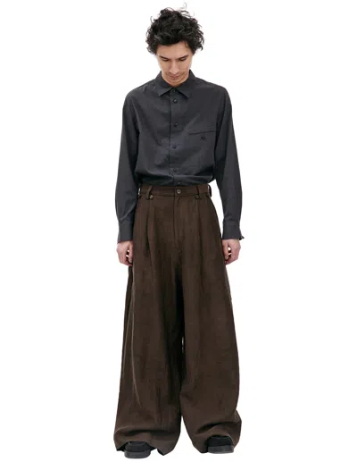 Ziggy Chen Wide Leg Pleated Trousers In Brown