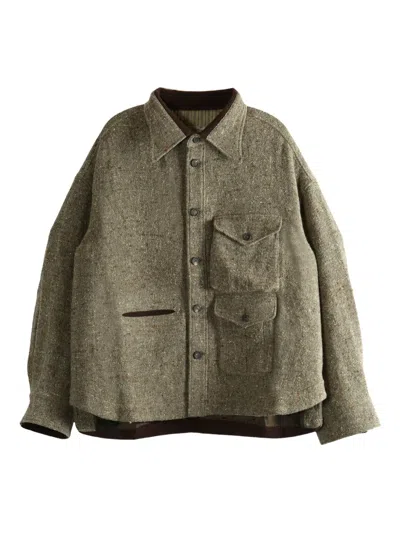 Ziggy Chen Wool Oversized Shirt In Green