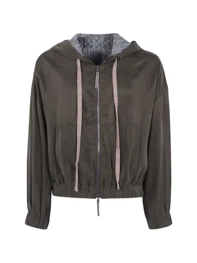 Ziggy Chen Zip-up Drawstring Hoodie In Brown