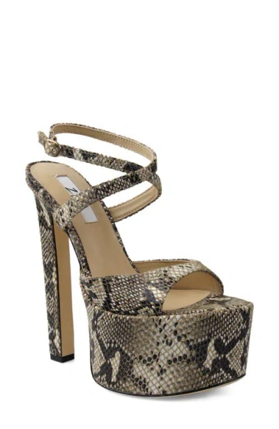 Zigi Ankle Strap Platform Sandal In Bone Snake Embossed Leather