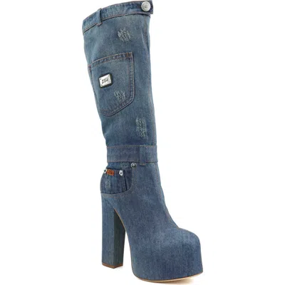Zigi Candida Platform Knee High Boot In Blue