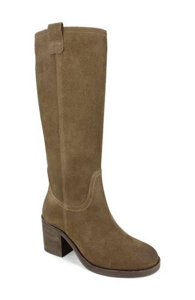 Zigi Casper Knee High Block Heel Boot In Tobacco Suede