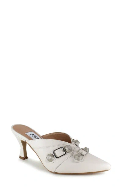 Zigi Catrin Pointed Toe Mule In White Leather