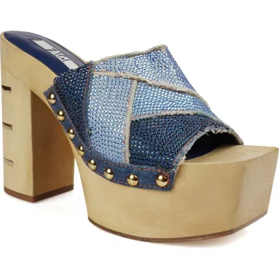 Zigi Dina Rhinestone Platform Sandal In Blue Denim