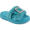 Zigi Fab Faux Fur Platform Sandal In Blue