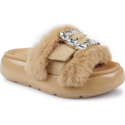 Zigi Fab Faux Fur Platform Sandal In Brown