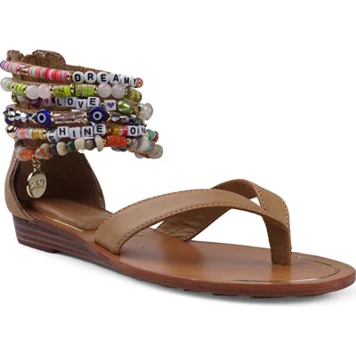 Zigi Farina Beaded Ankle Cuff Sandal In Tan Multi