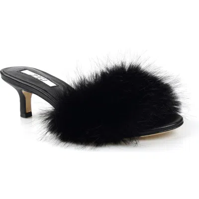 Zigi Faux Fur Kitten Heel Sandal In Black