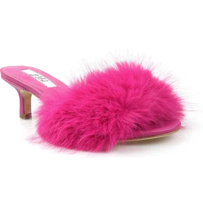 Zigi Faux Fur Kitten Heel Sandal In Fuchsia