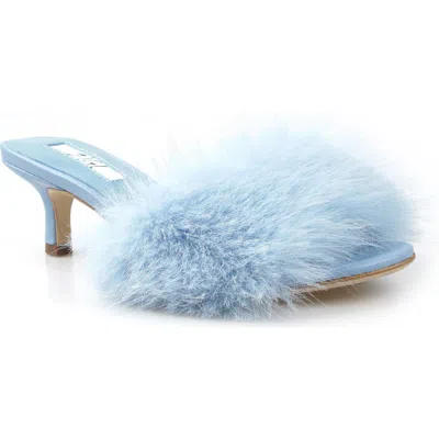 Zigi Faux Fur Kitten Heel Sandal In Sky Blue