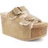 Zigi Faux Shearling Platform Sandal In Gold