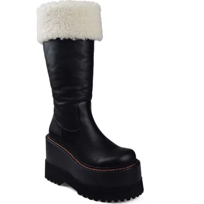 Zigi Flor Faux Fur Trim Platform Boot In Black