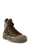 Zigi Happy Face Lug Sole High Top Sneaker In Tan Suede