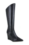 Zigi Karlin Pointed Toe Wedge Boot In Black Leather