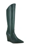 Zigi Karlin Pointed Toe Wedge Boot In Green Leather