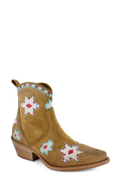 Zigi Katana Leather Western Bootie In Tan Suede
