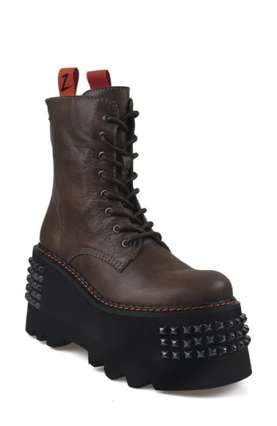 Zigi Leysa Studded Platform Combat Boot In Taupe Leather