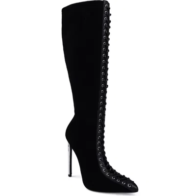 Zigi Rudy Pointed Toe Lace Up Knee High Boot In Black
