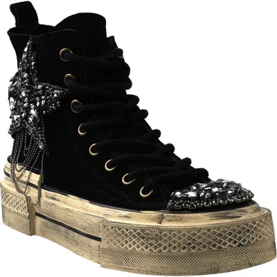 Zigi Hattie Star Appliqué High Top Platform Sneaker In Black Suede