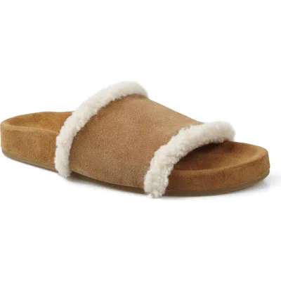 Zigi Tawney Faux Fur Trim Slide Sandal In Tan Suede