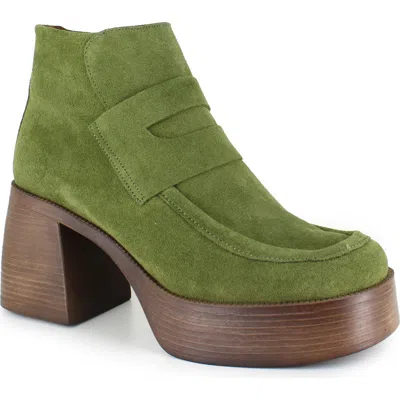 Ziginy Bertina Water Resistant Platform Bootie In Olive Suede