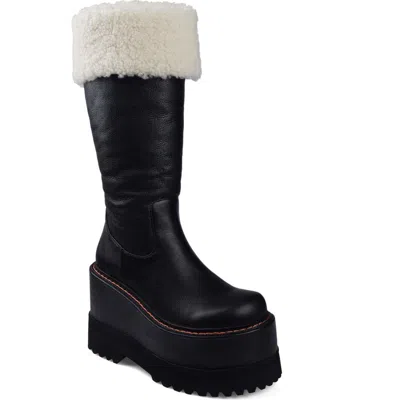 Ziginy Flor Faux Fur Trim Platform Boot In Black