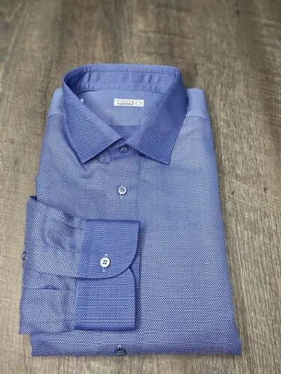 Pre-owned Zilli $1250 Blue Textured 100% Cotton Dress Shirt 43 / 17