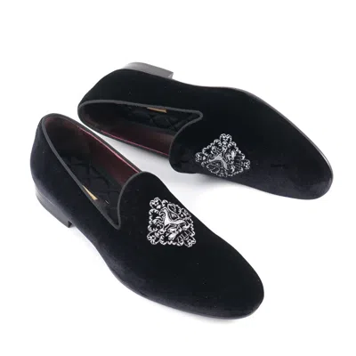 Pre-owned Zilli Black Velvet Formal Evening Loafers With Crest Detail Us 6 (eu 39) Shoes