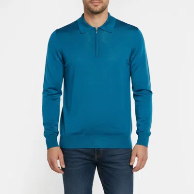 Pre-owned Zilli Blue Cashmere Blend Knit Quarter Zip Polo Sweater L