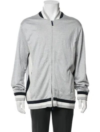 Pre-owned Zilli Colorblock Pattern Bomber Jacket In Grey