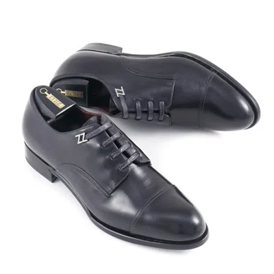 Pre-owned Zilli Dark Gray Calf Leather Derby With Crocodile Detail 7.5 (eu 40.5) Shoes