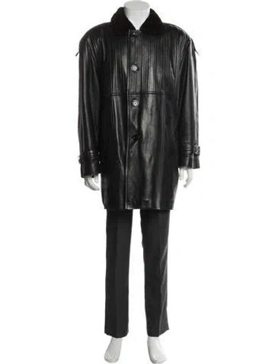 Pre-owned Zilli Leather Striped Trench Coat In Black