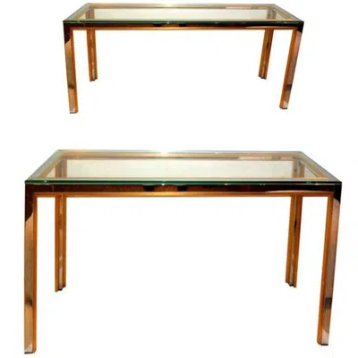 Pre-owned Zilli Pair Of Consoles, Hallway Tables By  In Chrome & Brass With Clear Glass Top In Brown
