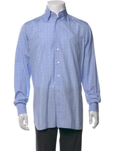 Pre-owned Zilli Plaid Print Long Sleeve Dress Shirt In Blue