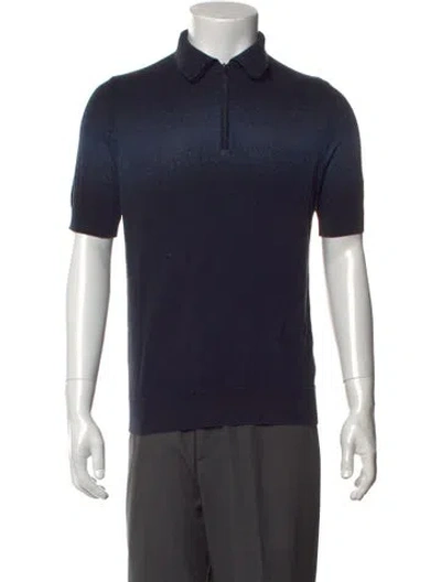 Pre-owned Zilli Silk Patterned Polo Shirt In Blue