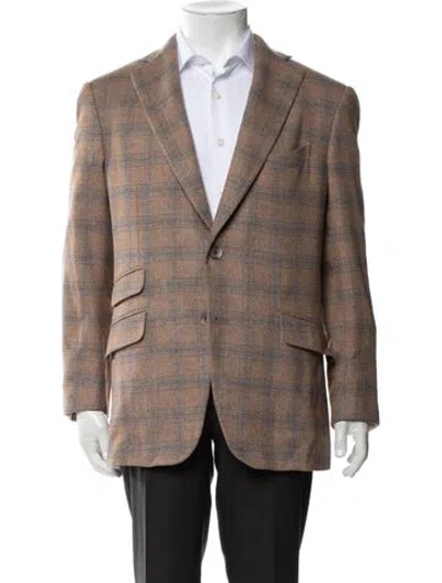 Pre-owned Zilli Silk Plaid Print Blazer In Brown