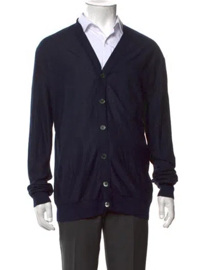 Pre-owned Zilli Silk V-neck Cardigan In Blue