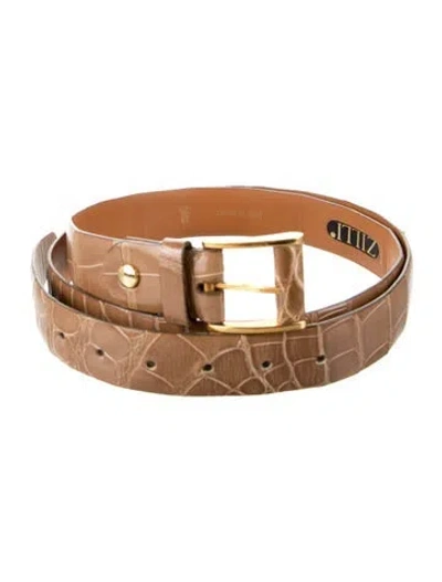Pre-owned Zilli Skinny Embossed Leather Belt In Neutral