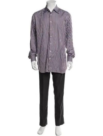 Pre-owned Zilli Striped Long Sleeve Dress Shirt In Blue