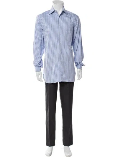 Pre-owned Zilli Striped Long Sleeve Dress Shirt In Blue