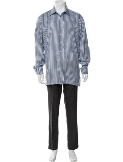 Pre-owned Zilli Striped Long Sleeve Dress Shirt In Blue