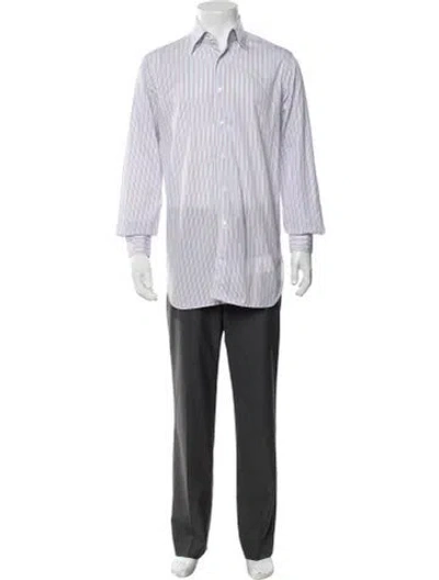 Pre-owned Zilli Striped Long Sleeve Dress Shirt In Blue