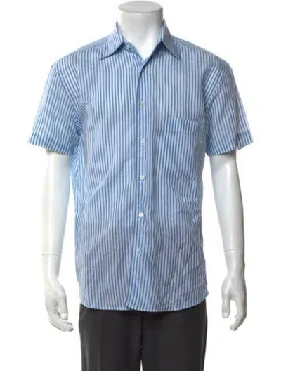 Pre-owned Zilli Striped Short Sleeve Dress Shirt In Blue