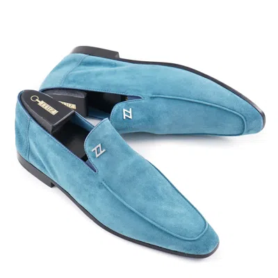 Pre-owned Zilli Teal Blue Extra-soft Nappa Suede Loafers Us 8 (eu 41) Dress Shoes