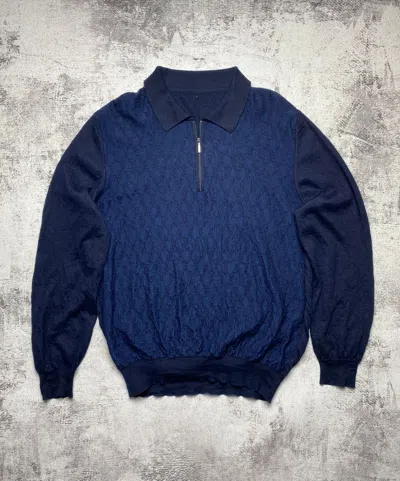 Pre-owned Zilli Vintage 90's  Cashmere Silk 1/3 Zip In Blue