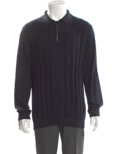 Pre-owned Zilli Wool V-neck Sweatshirt In Blue