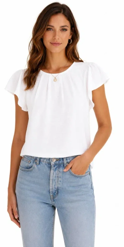 Zilpu Lightweight Pleated Flutter Sleeve Chiffon Blouse In White